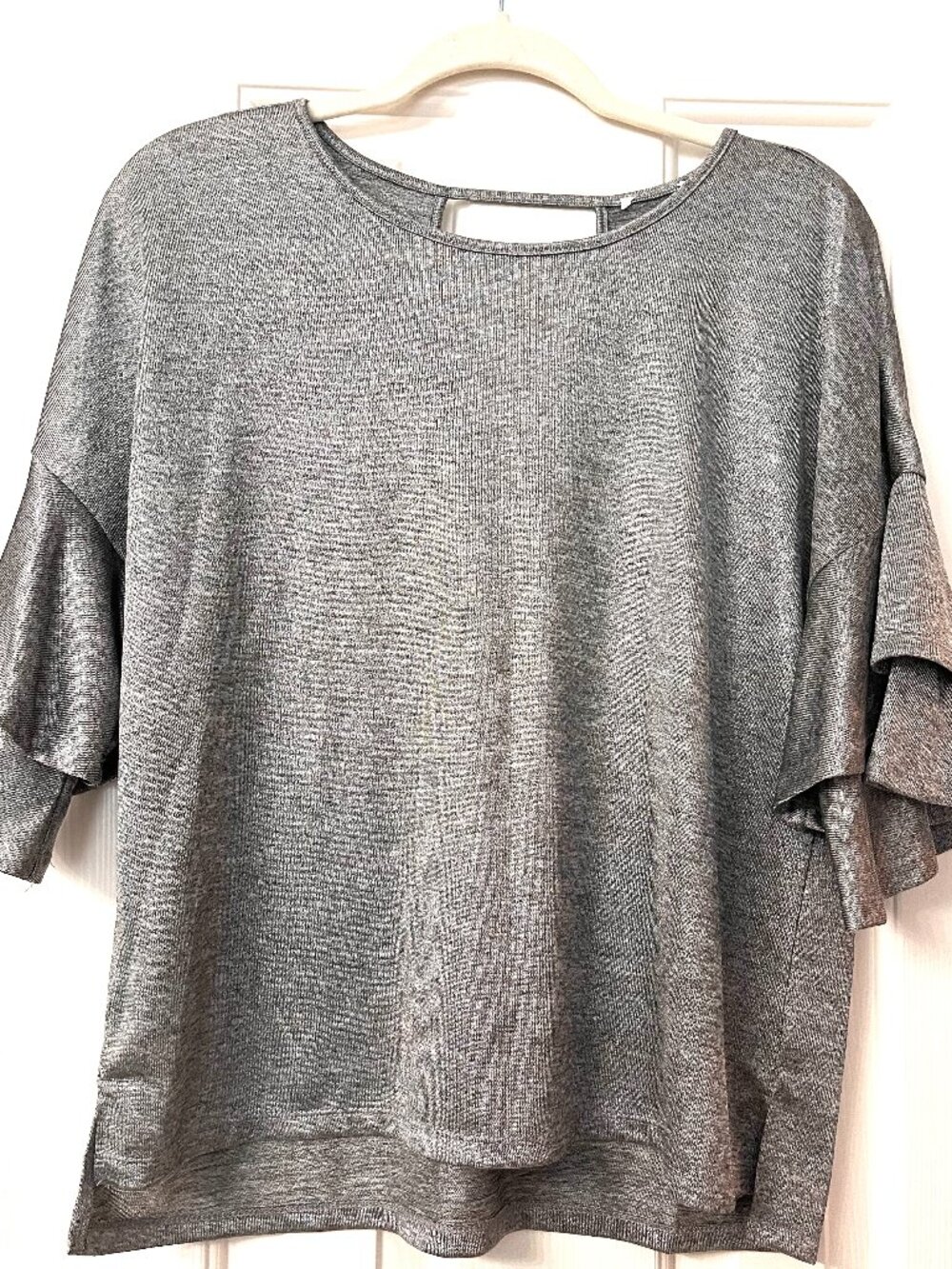 Charming Charlie Metallic Silver Sleeve Top, Size L